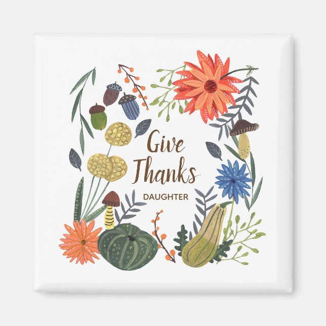 Cute Thanksgiving Skruvsvamp i blommigten Magnet (Framsidan)