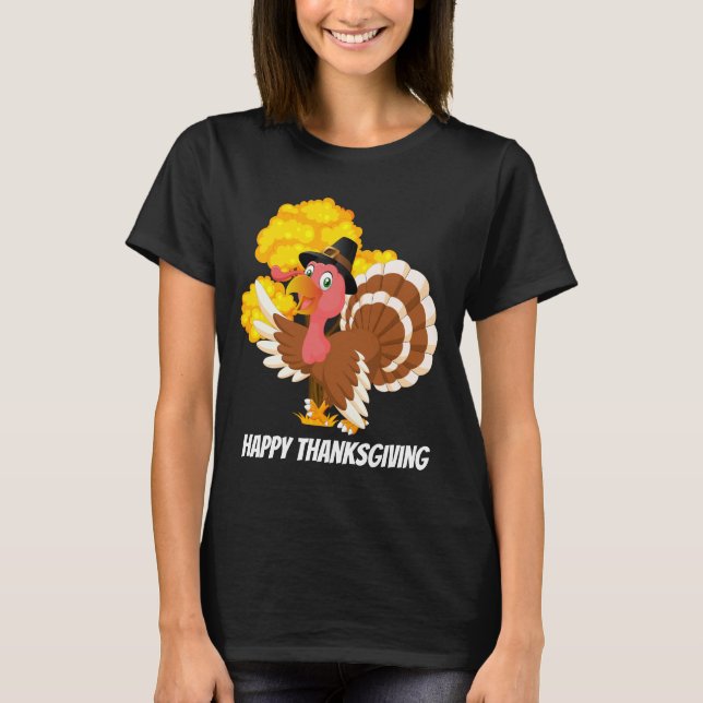 Cute Thanksgiving turkey add message t-shirt (Framsida)