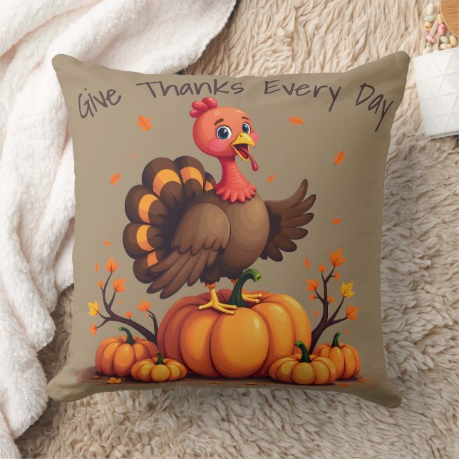 Cute Thanksgiving Turkey Autumn Pumpkins Scene Kudde (Filt)