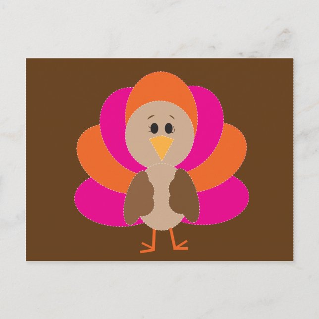 Cute Thanksgiving Turkey Fall Autumn Harvest Helg Vykort (Framsida)