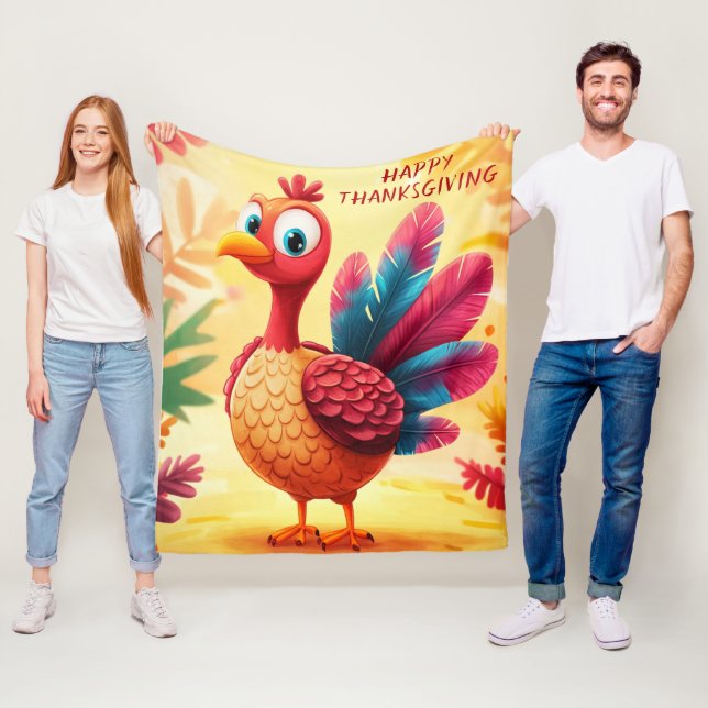 Cute Thanksgiving Turkey Fleece Blanket (På plats)