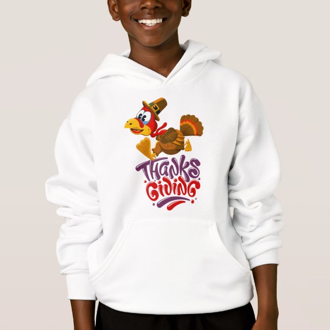 Cute Thanksgiving Turkey Kids Hoodie T Shirt (Framsida)