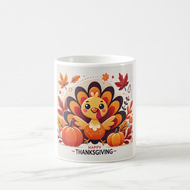 Cute Thanksgiving Turkey Mug | Kawaii Autumn Kaffemugg (Center)