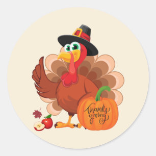 Cute Thanksgiving Turkey och Pumpkin Harvest Runt Klistermärke