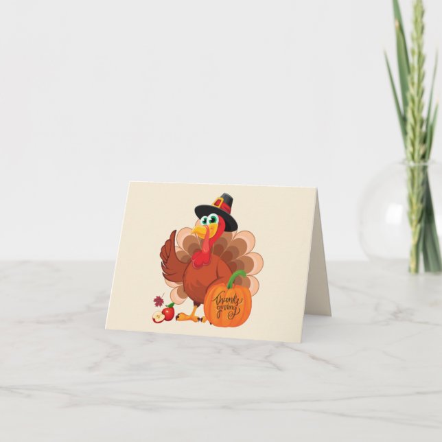 Cute Thanksgiving Turkey och Pumpkin Harvest Tack Kort (Framsida)