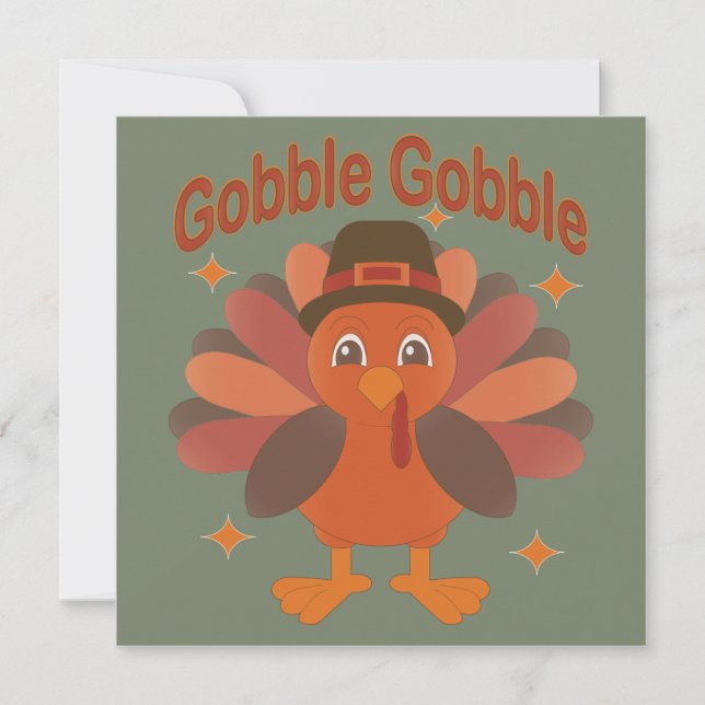 Cute Thanksgiving Turkey Tecknad - "Gobble Gobble" Inbjudningar (Framsida)