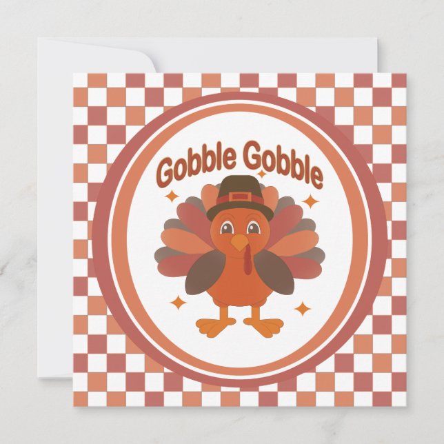 Cute Thanksgiving Turkey Tecknad - "Gobble Gobble" Inbjudningar (Framsida)