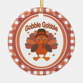Cute Thanksgiving Turkey Tecknad - "Gobble Gobble" Julgransprydnad Keramik
