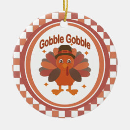 Cute Thanksgiving Turkey Tecknad - "Gobble Gobble" Julgransprydnad Keramik