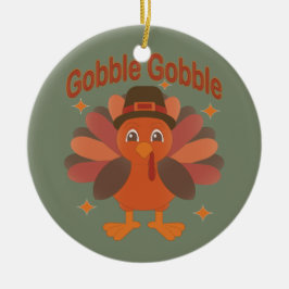 Cute Thanksgiving Turkey Tecknad - "Gobble Gobble" Julgransprydnad Keramik