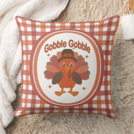 Cute Thanksgiving Turkey Tecknad - "Gobble Gobble" Kudde