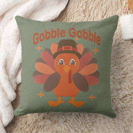 Cute Thanksgiving Turkey Tecknad - "Gobble Gobble" Kudde