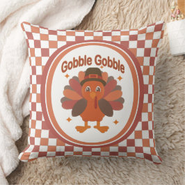 Cute Thanksgiving Turkey Tecknad - "Gobble Gobble" Kudde