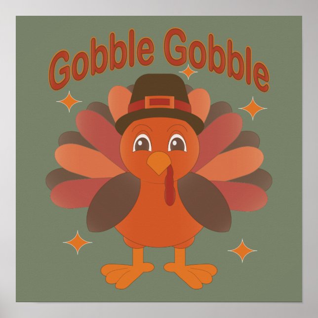 Cute Thanksgiving Turkey Tecknad - "Gobble Gobble" Poster (Framsidan)