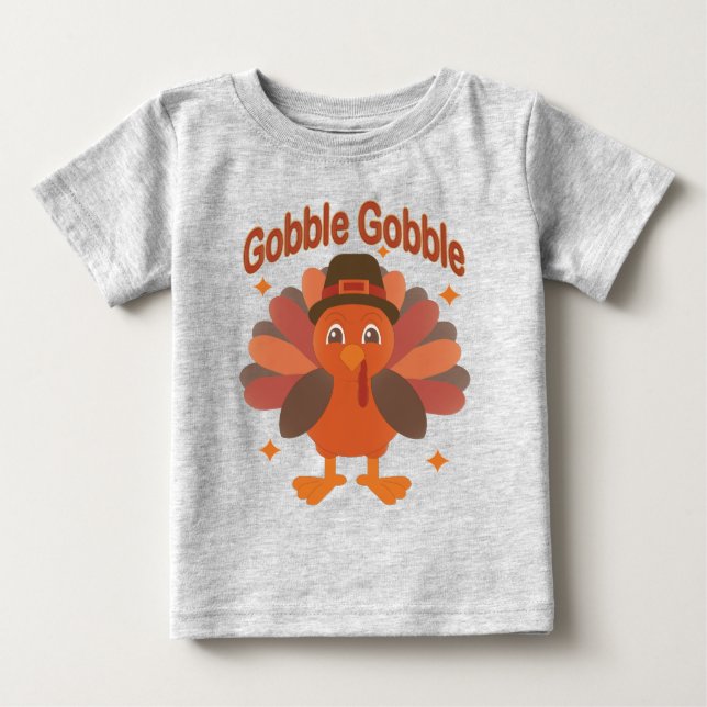 Cute Thanksgiving Turkey Tecknad - "Gobble Gobble" T Shirt (Framsida)