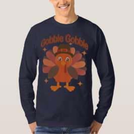 Cute Thanksgiving Turkey Tecknad - "Gobble Gobble" T Shirt