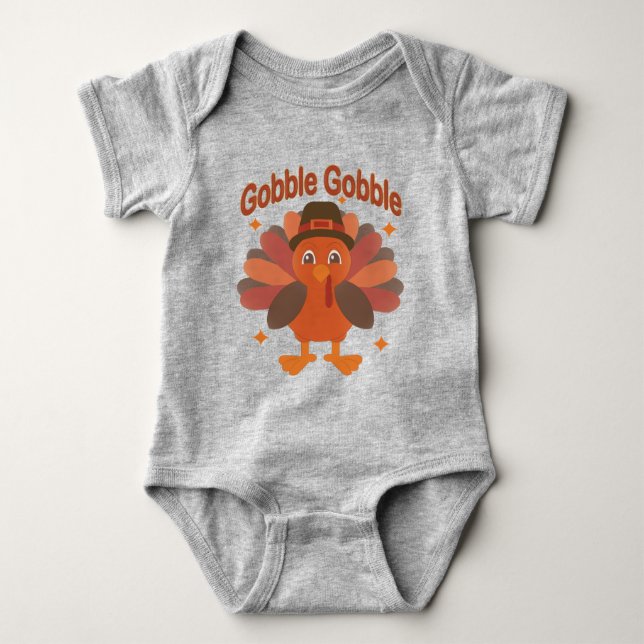 Cute Thanksgiving Turkey Tecknad - "Gobble Gobble" T Shirt (Framsida)