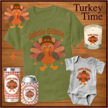 Cute Thanksgiving Turkey Tecknad - "Gobble Gobble"