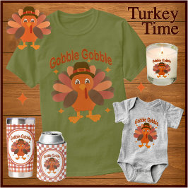 Cute Thanksgiving Turkey Tecknad - "Gobble Gobble" T Shirt