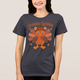 Cute Thanksgiving Turkey Tecknad - "Gobble Gobble" T Shirt