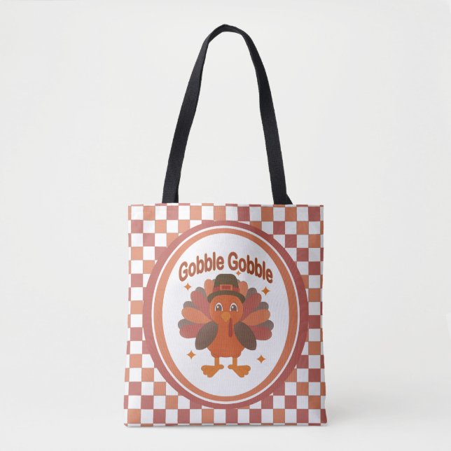 Cute Thanksgiving Turkey Tecknad - "Gobble Gobble" Tygkasse (Framsida)