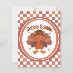 Cute Thanksgiving Turkey Tecknad - "Gobble Gobble" Vykort