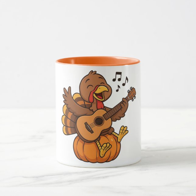 Cute Thanksgiving turkey with guitar Mugg (Center)