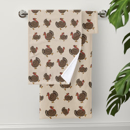Cute Thanksgiving Turkiet Mönster Bath Towel Set
