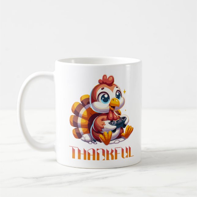 Cute Thanksgiving Turkiet spelar videospel Kaffemugg (Vänster)