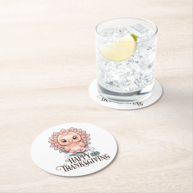 Cute Thanksgiving Turkiet Underlägg Papper Rund (Insitu)