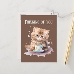 Cute Thinking of you kaffe cat Vykort