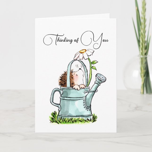 Cute Thinking of You Notecard with Hedgehog Anteckningskort (Framsida)