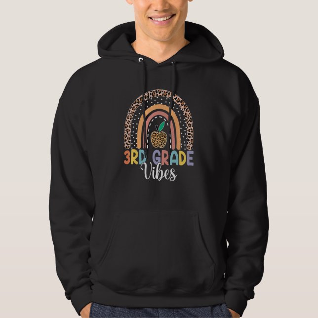 Cute Third Grade Vibes Back To School Rainbow Leop Hoodie (Framsida)