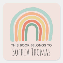 Cute 'this Bok Tillhörs Boho Rainbow Bookplate Fyrkantigt Klistermärke
