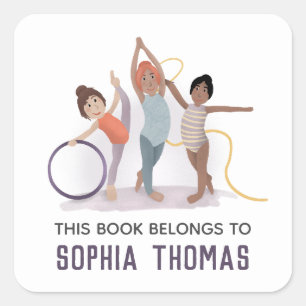 Cute 'this Bok Tillhörs Gymnastics Kids Bookplate Fyrkantigt Klistermärke