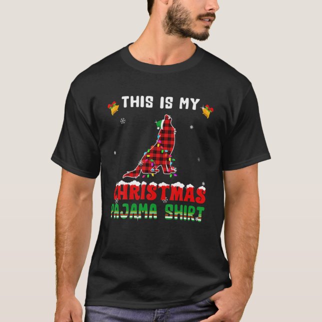Cute This Is My Christmas Lights Pajama Wolf Red P T Shirt (Framsida)