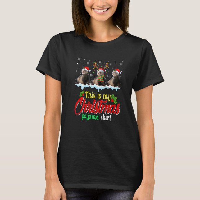 Cute This Is My Christmas Pajama  Santa Weasel T Shirt (Framsida)