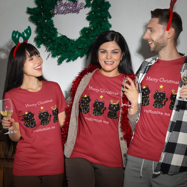 Cute Three Cat jul, Ljus Anpassningsbar Red Helgda T Shirt (Skapare uppladdad)