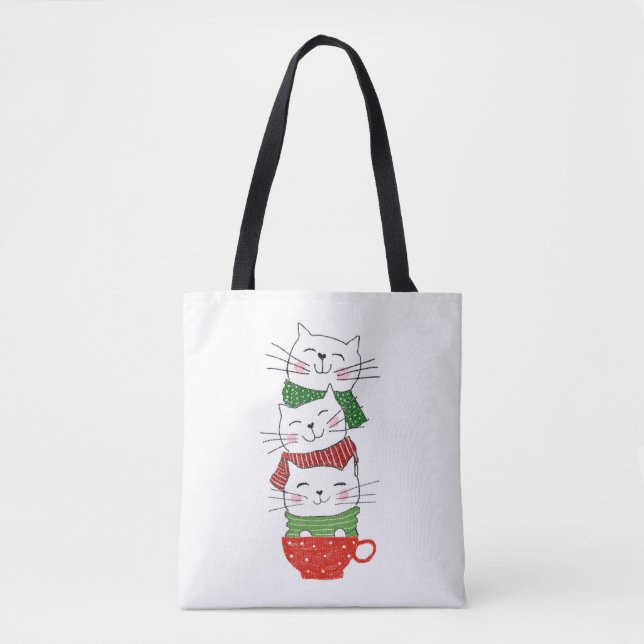 Cute Three Cats Kopp Scarves Helgdag Funy Tygkasse (Framsida)