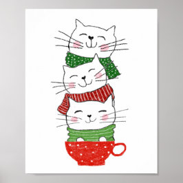 Cute Three Cats Stacks Kopp Helgdag Scarny Poster