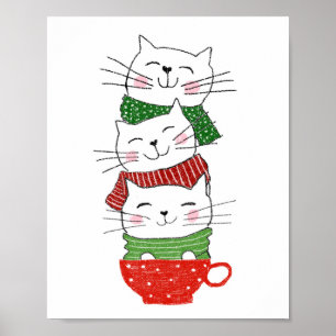 Cute Three Cats Stacks Kopp Helgdag Scarny Poster