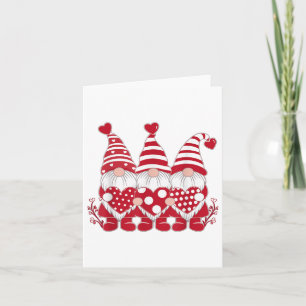 Cute Three Gnomes Holding Red Heart Valentines day Kort