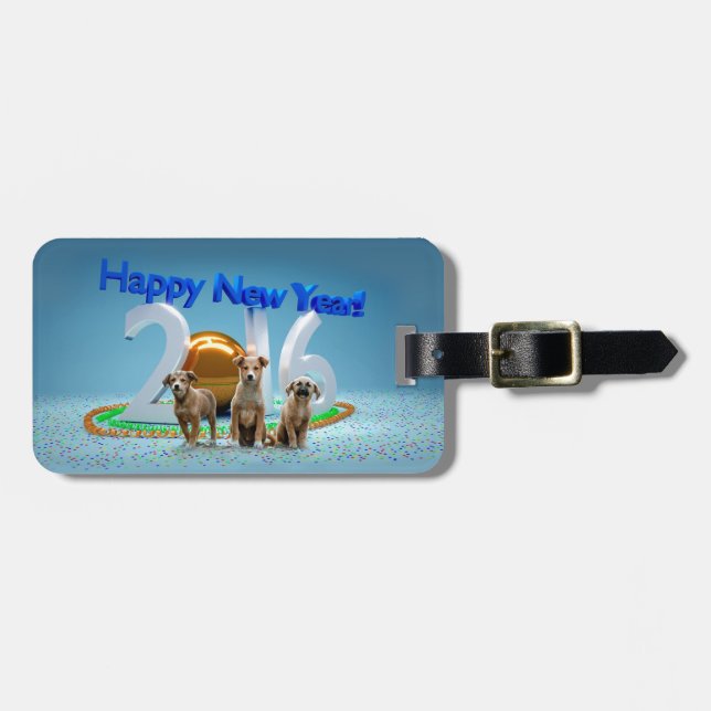 Cute Three Hundar Wishing Gott nytt år 2016 Bagagebricka (Horisontell Framsida)