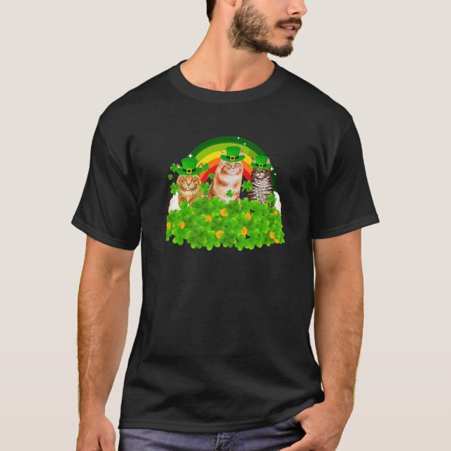 Cute Three Leprechaun Maine Coon Cats Älskare St P T Shirt (Framsida)