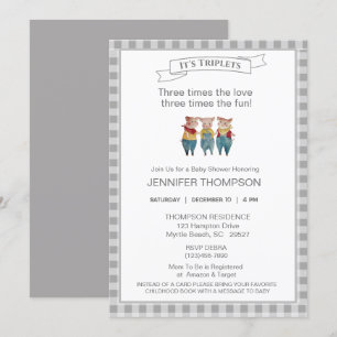 Cute Three Little Piges Theme Blue Baby Shower Inbjudningar