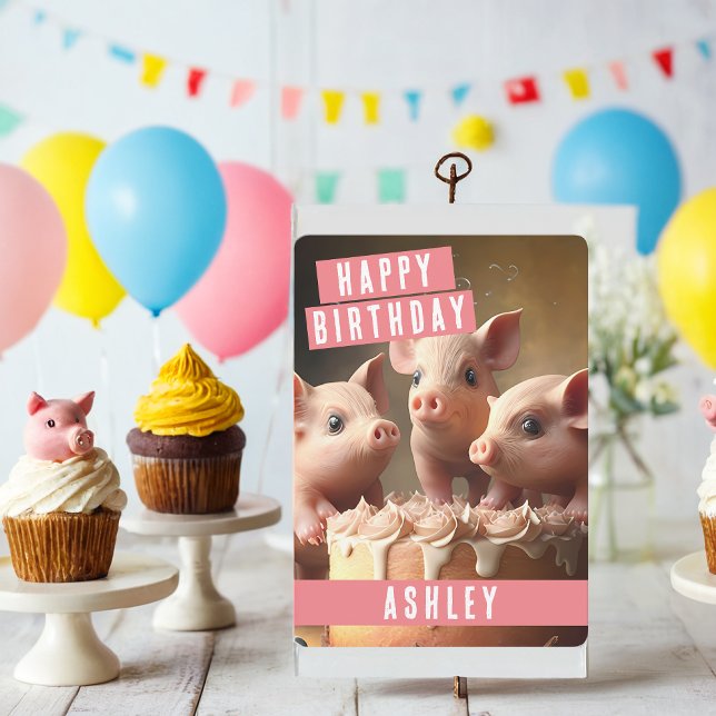 Cute Three Little Pigs Birthday Card Julkort (Skapare uppladdad)