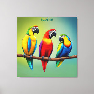 Cute Three Parrots Rusty Fantasy Vintage Cute Canvastryck