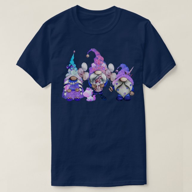 Cute Three Unicorn Gnomes Tomtenisse Gnome Älskare T Shirt (Design framsida)