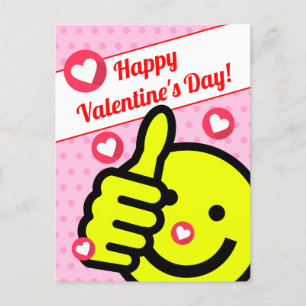Cute Thumbs Up Smile Ansikte Rosa Valentines day Vykort