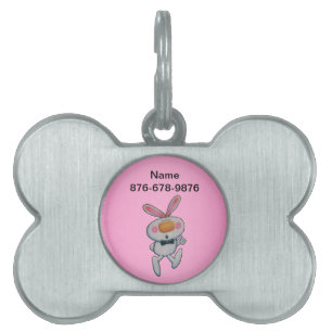 Cute Thumbs Up White Bunny Black Bow Tie Rosa ID-bricka Husdjur